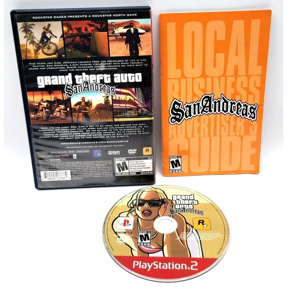 GRAND THEFT AUTO SAN ANDREAS PS2 GAME CASE, GAME & MANUAL NO MAP‎ PLAYSTATION 2